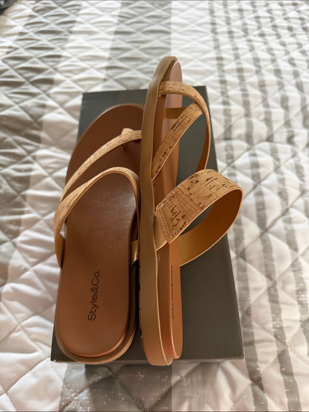 Style & Co. Cork-Strap Tan Slide Sandals